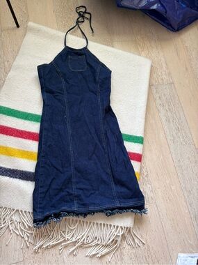 Dark Wash Denim Halter Mini Dress